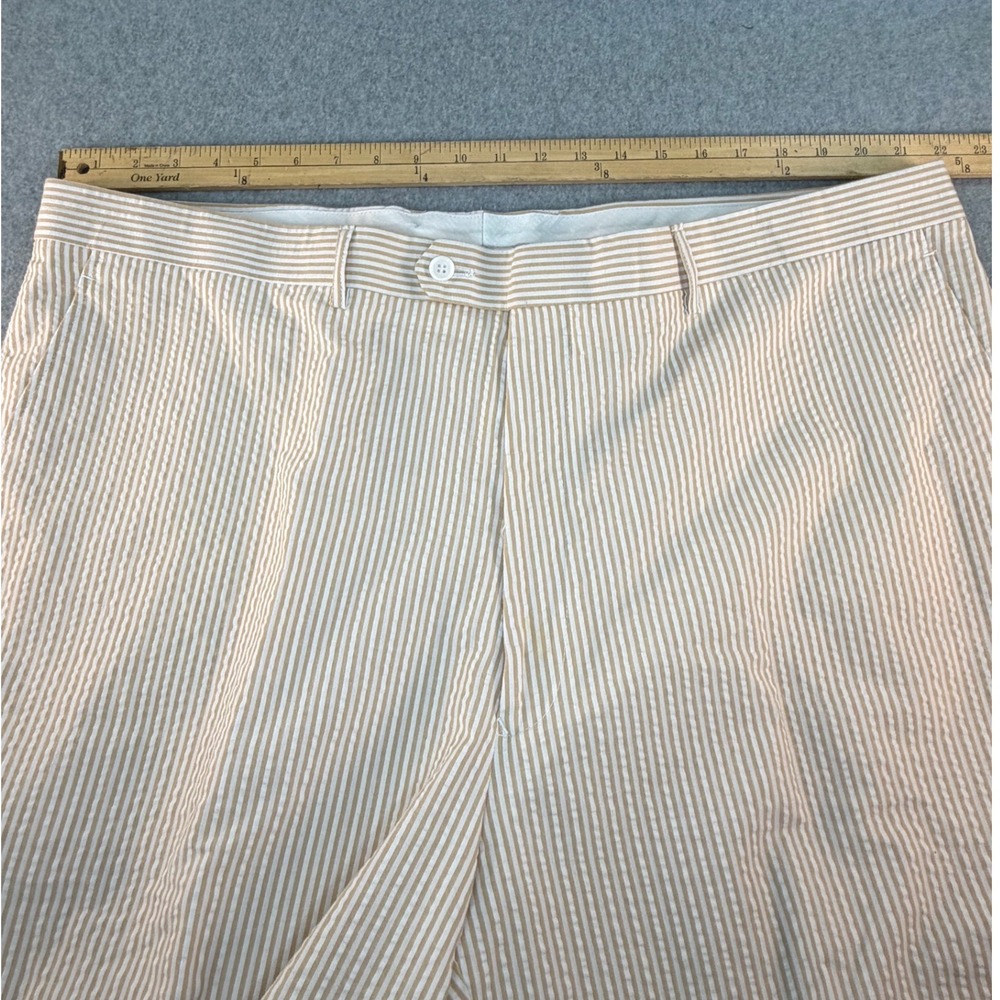 Royal Diamond Mens 3 Piece Seersucker Suit Tan White Stripe 52R Blazer Vest Pant - Picture 12 of 13